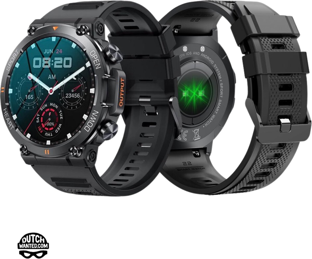 DutchWanted - Indestructible Smartwatch - 47mm - Voor Dames en Heren - Stappenteller - Hartslagmeter - IOS en Android - Zwart