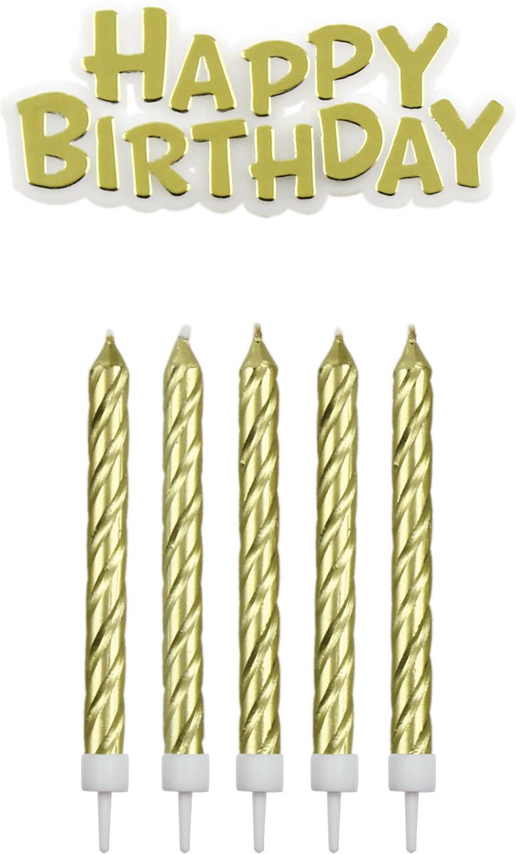 PME Verjaardagskaarsjes & Happy Birthday Goud pk/17