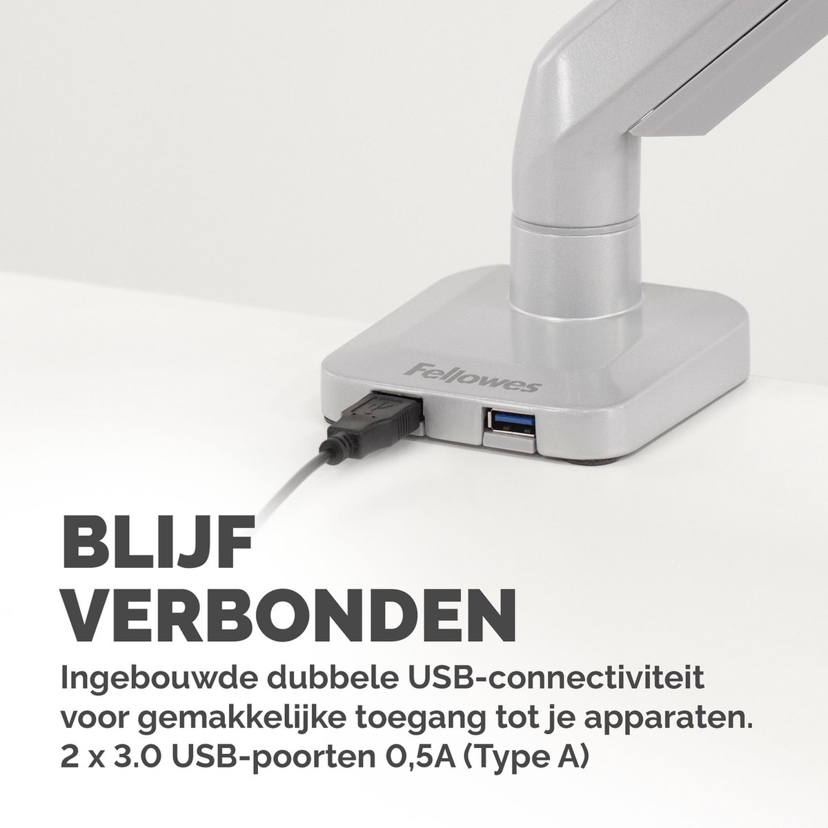 Fellowes Platinum Monitor Arm - 1 scherm - Tot 8 kg - Tot 32 inch - Gasveer - USB - Zilver thumbnail 5
