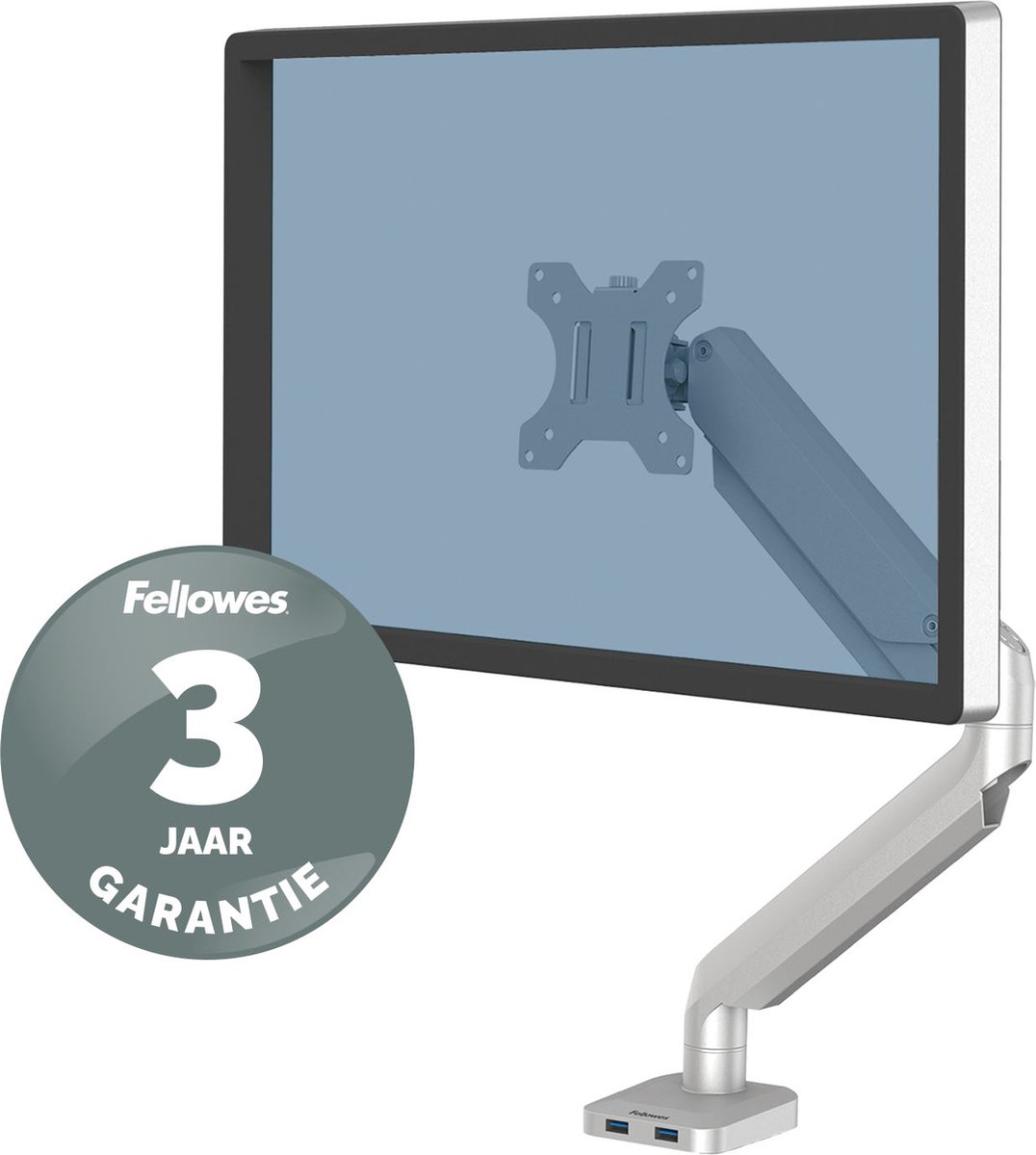 Fellowes Platinum Monitor Arm - 1 scherm - Tot 8 kg - Tot 32 inch - Gasveer - USB - Zilver thumbnail 4