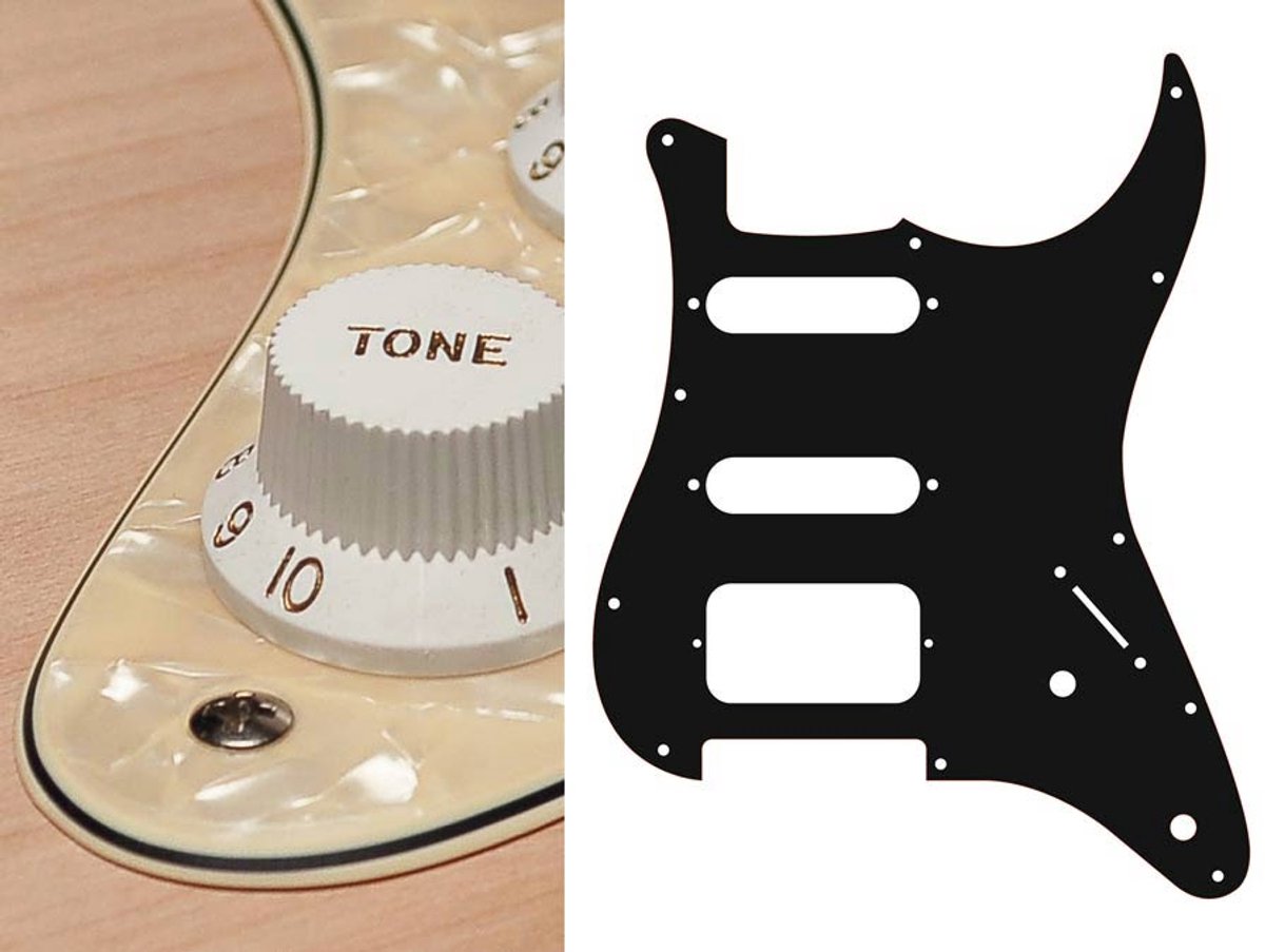 Boston ST-322-PC pickguard, Stallion, SSH, 2 pot holes, 3-5 switch, 3 ply, pearl cream