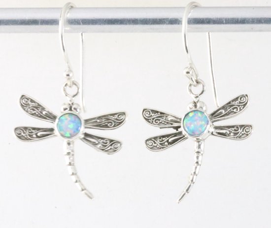 Boucles d'oreilles libellule en argent fin avec opale d'Australie