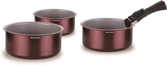 Set de 3 casseroles - ARTHUR MARTIN - AM1088 - Tous feux dont induction - 16/18/20 cm + 1 poignée amovible - Aluminium