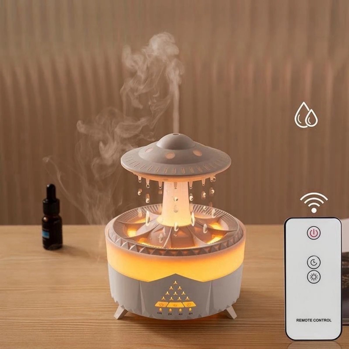 Marszone MZS-luchtbevochtiger + 2 Fliters + 5M Aromatherapie Essentie Olie -Luchtbevochtigers Luchtbevochtiger met Aromatherapie Incl. Regendruppels Timer Humidifier en Diffuser Calmerend Remote Control