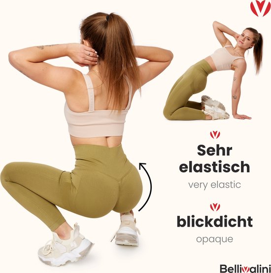 Bellivalini BLV-BLV50-255-LE Dames Leggings - Push Up - High Waist - Scrunch - Vrijetijdsbroek - Lang - Sport - Sporbroek - Yogabroek - Khaki - S