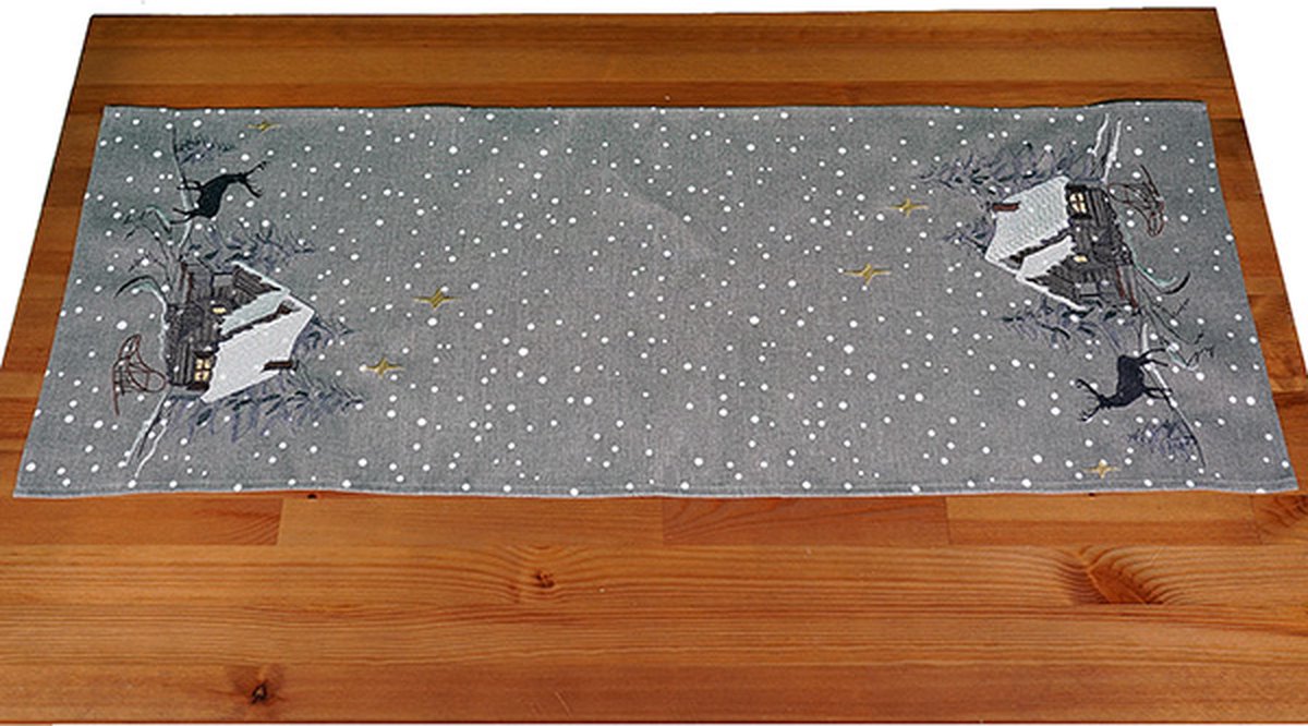 Tafelloper - Kerst - Grijs - Wintertafereel met sneeuwvlokken - Loper 40 x 110 cm