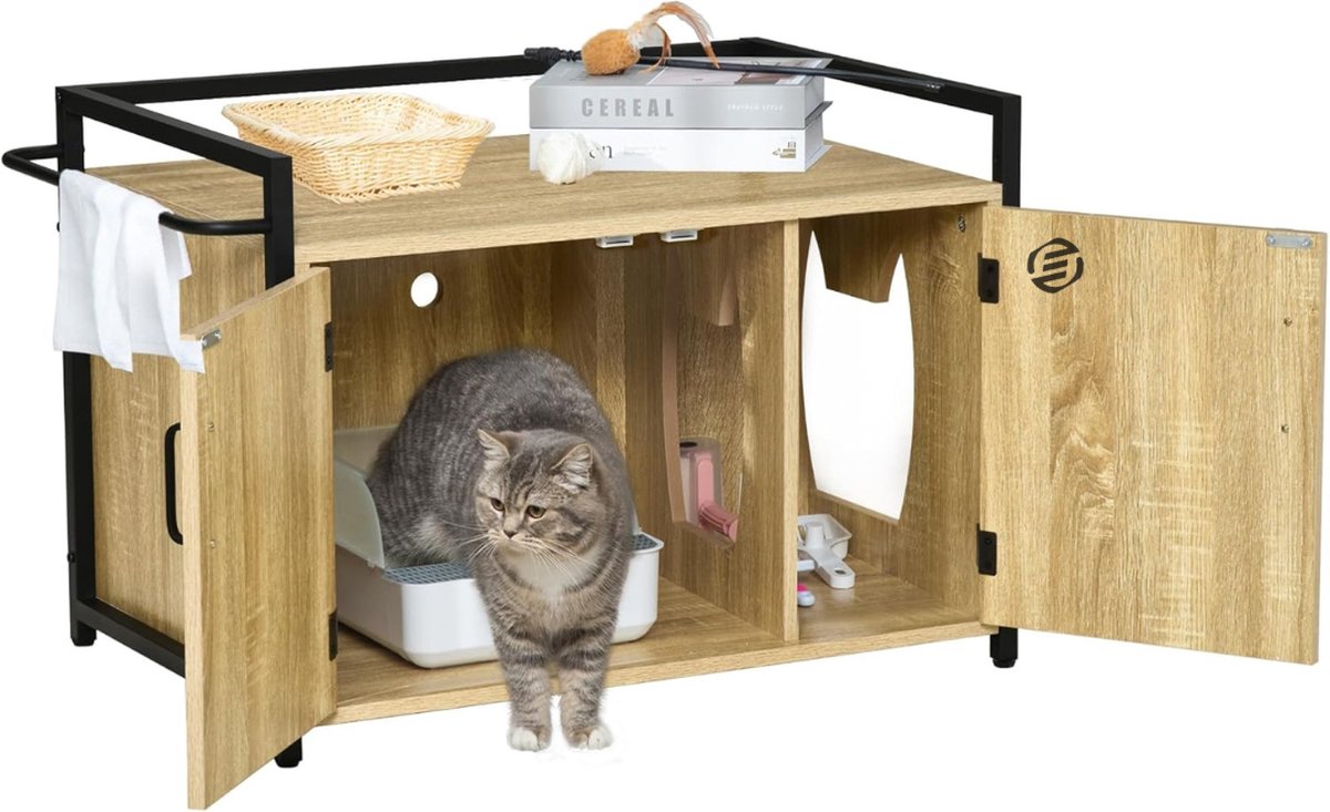 Equivera Kattenbak Ombouw – Kattenbak Kast – Kattenmeubel – Kattenkast – Kattenhuis – Kattenbak Container – Kattenbakkast – Kattenhuis Kattenbak – Kast Voor Kattenbak
