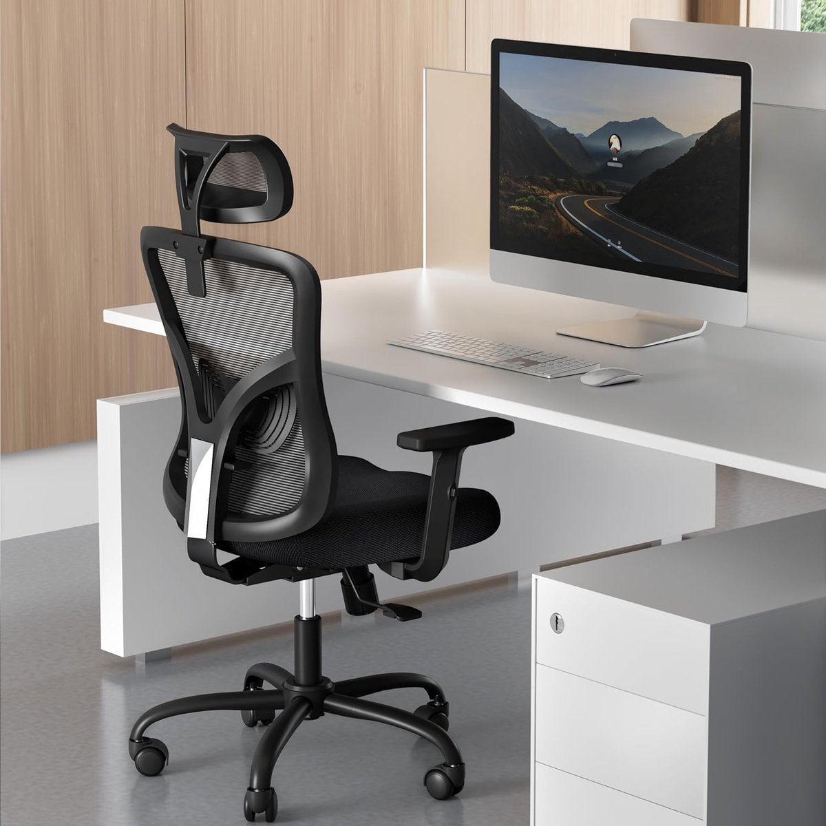 Goodivery ® Ergonomische Bureaustoel met Lendensteun en Verstelbare Hoofdsteun, Armleuning en Rugleuning