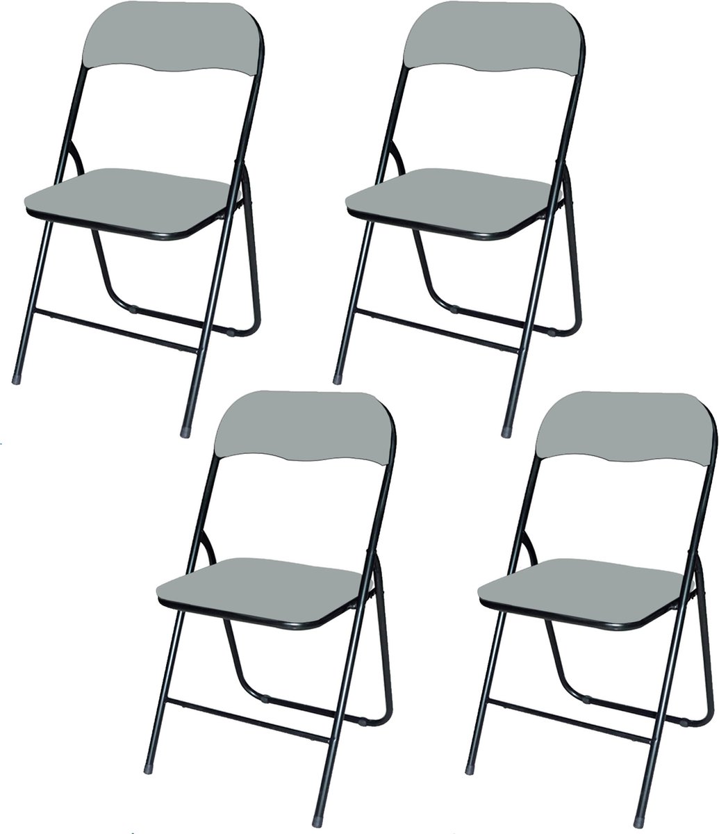 BRASQ Set van 4 Klapstoelen Grijs Zwart - Opvouwbare stoelen 43x38x78 cm - PVC - Eettafelstoelen