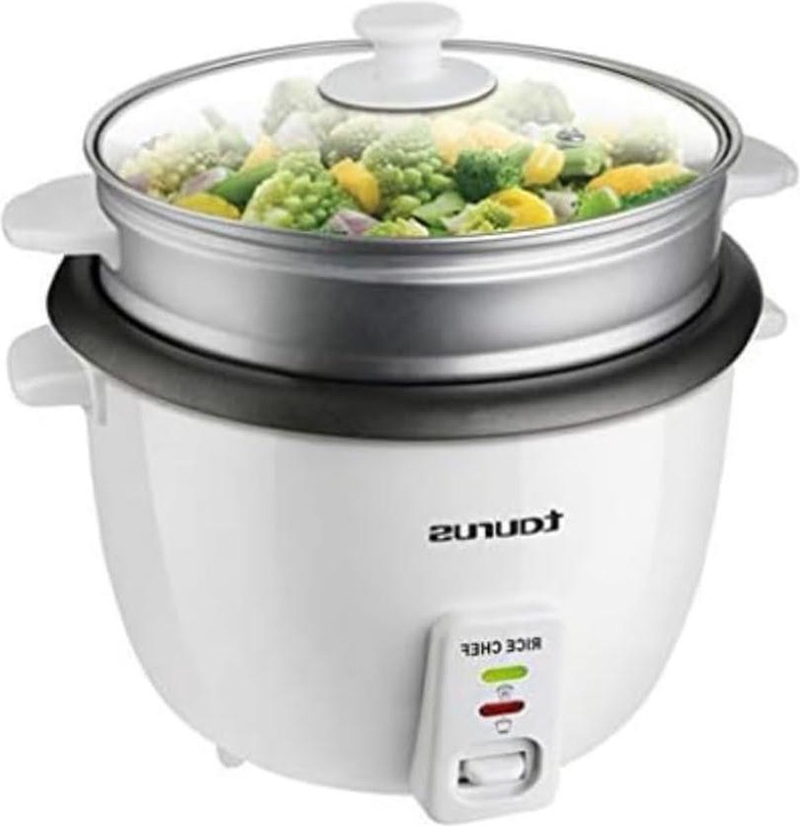 Rijstkoker 700 W inhoud 18 l anti-aanbaklaag kook- en warmhoudfunctie accessoires voor stoomkoken wit