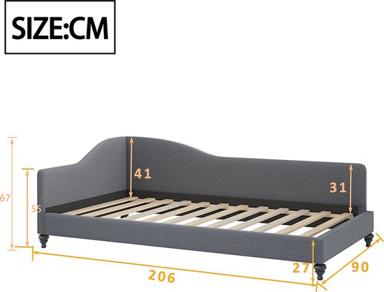 Dagbed 90x190 cm, slaapbank met hydraulische opbergruimte, bed voor kinderen en tieners, houten