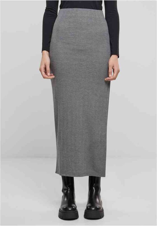 Urban Classics Ladies Rib High Slit Jupe Jupe longue gris mélangé S