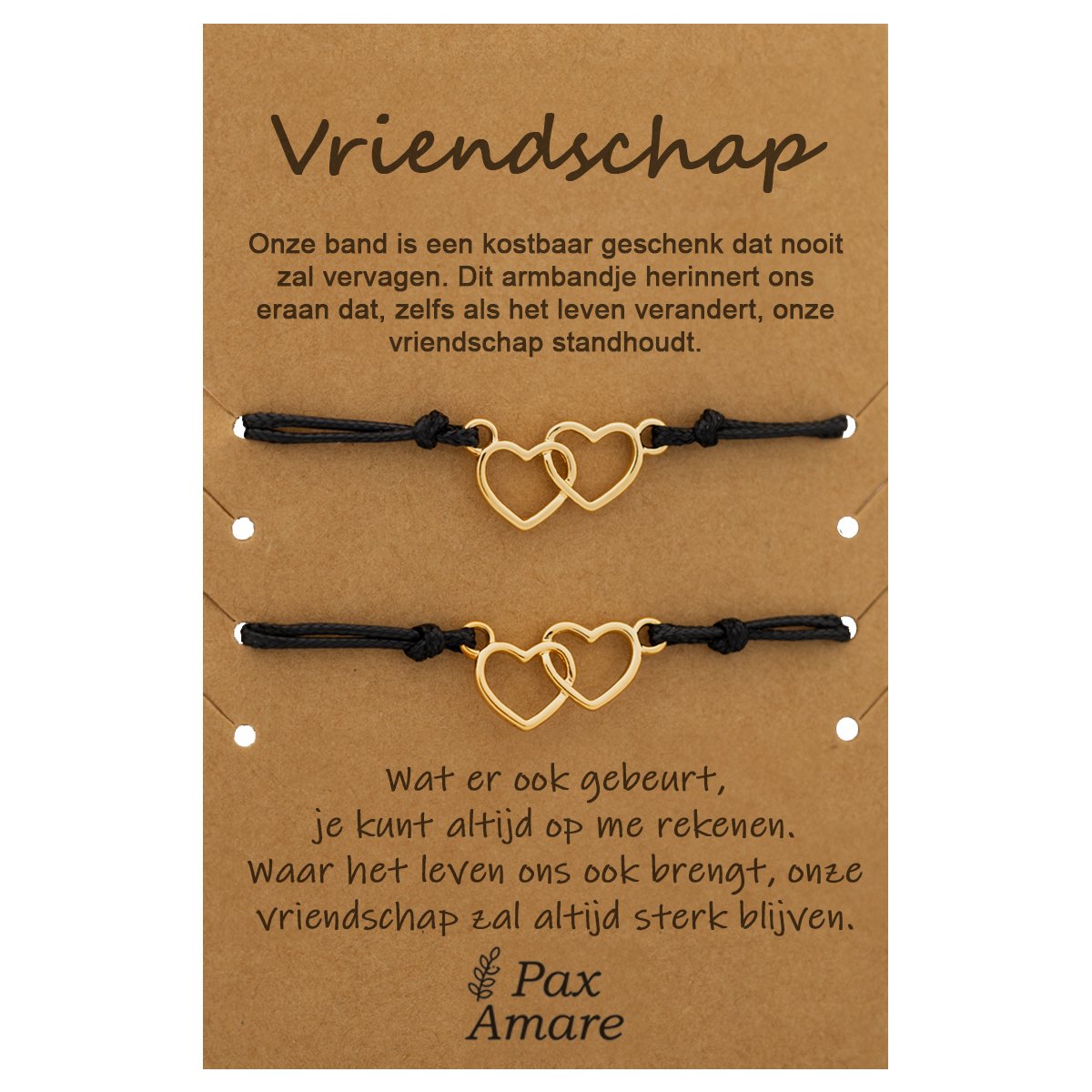 Vriendschapsarmbandjes voor 2 met Dubbele Hartjes - Goud - Elastisch verstelbaar - Vriendschap Cadeau - Pax Amare
