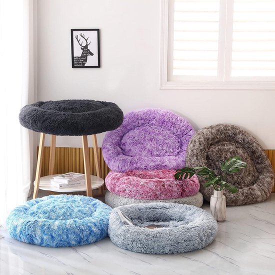 Orthopedisch Hondenbed Huisdierbed, Hondenmand Pluche Donut, Hondenmand Rond Kussen in Donutvorm, Slipvaste Bodem en Wasbaar Kalmerende Donutknuffelaar Hondenkussen Kattenbed (60cm/23.5in,Roze2