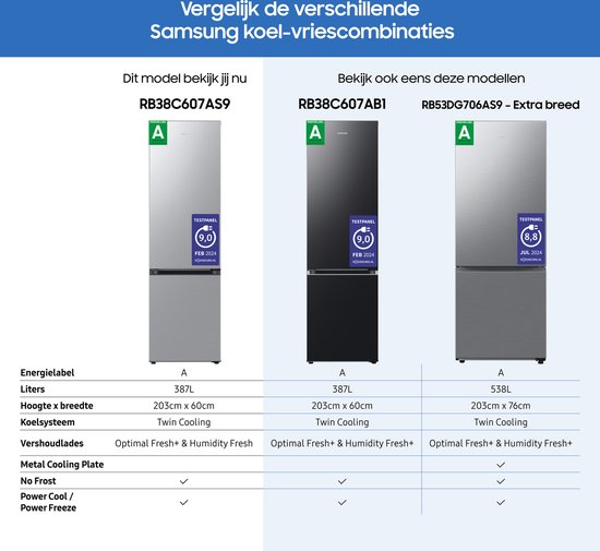 Samsung RB38C607AS9 - Koel-vriescombinatie - Zilver - RVS - Met Wi-Fi