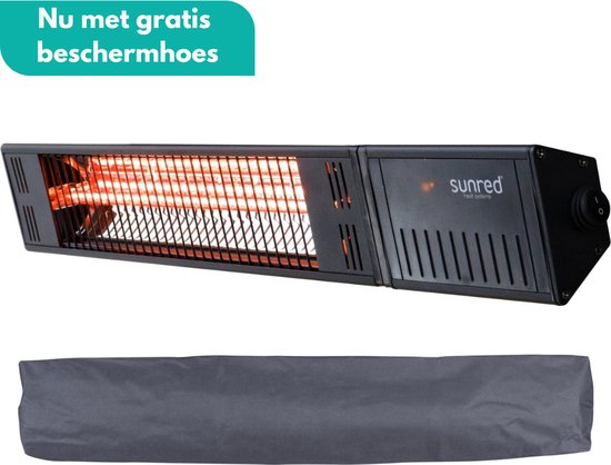 Sunred – COMBIDEAL - Heater & Hoes - Fortuna - Ultra lijn - Zwart - Wand model - Terrasverwarmer – Halogeen rosé goud technologie - 1500W – ECO – 3 Standen - Afstand bestuurbaar - Elektrische heater