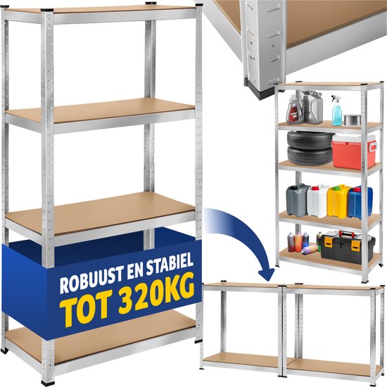 tectake® - Werkplaatsrek met 5 MDF-planken – Hoekrek