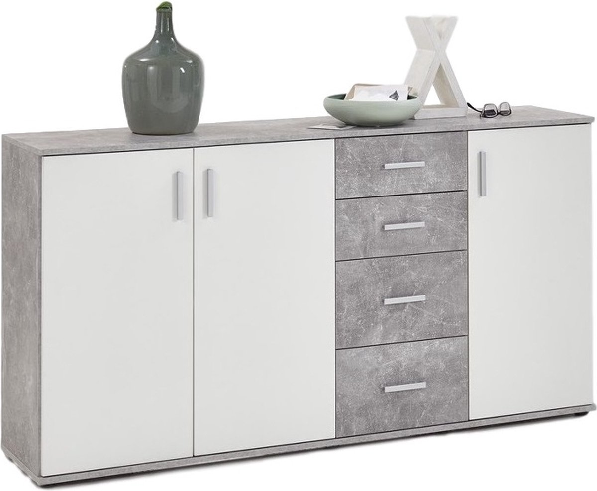 Dressoir Albi 160 cm breed in grijs beton met wit
