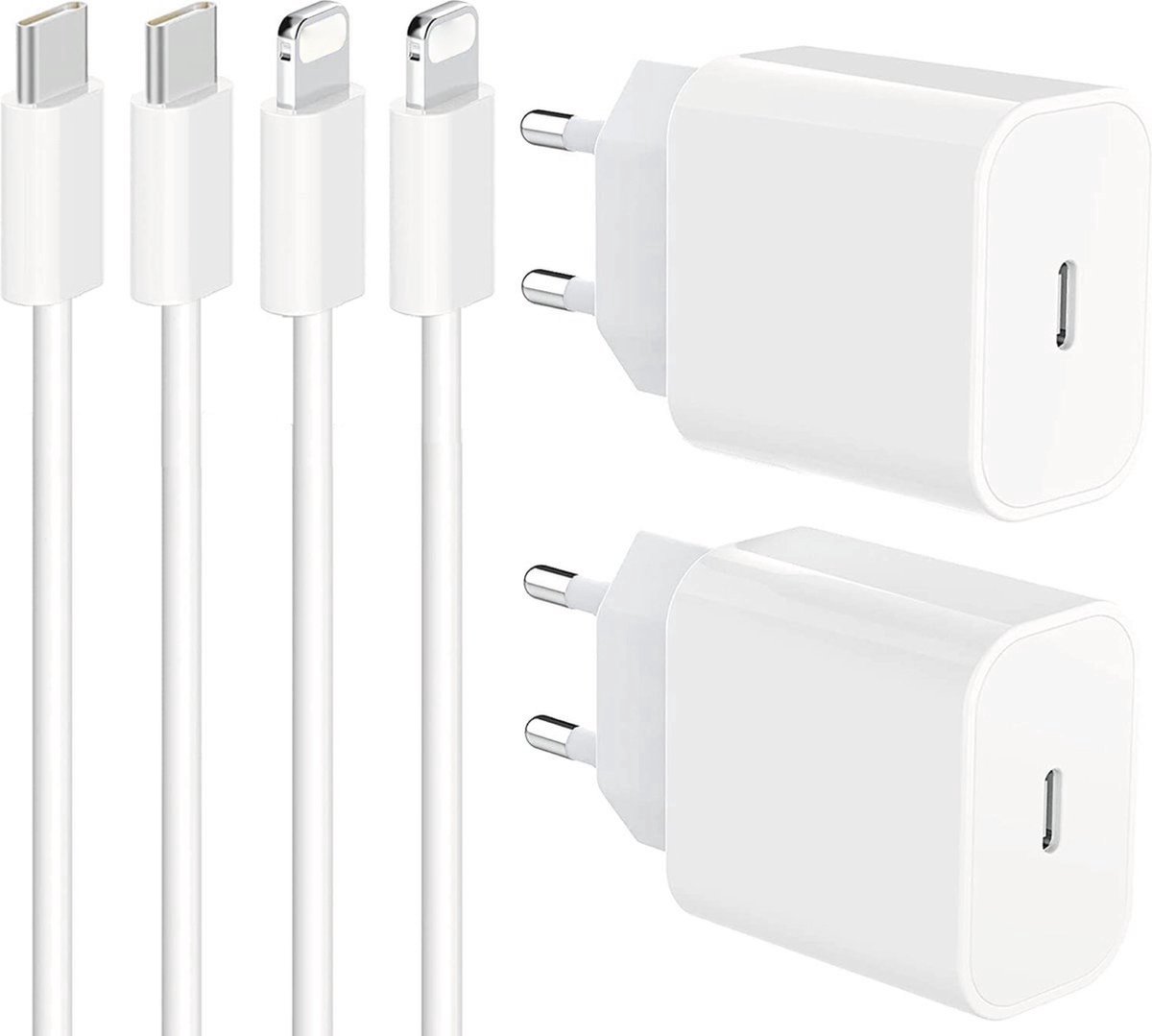 Viewr 2x 20W USB-C Power Adapter + USB-C naar Lightning Kabel - Snellader Apple MFI Gecertificeerd - Geschikt voor iPad, iPhone Oplader - 1 Meter