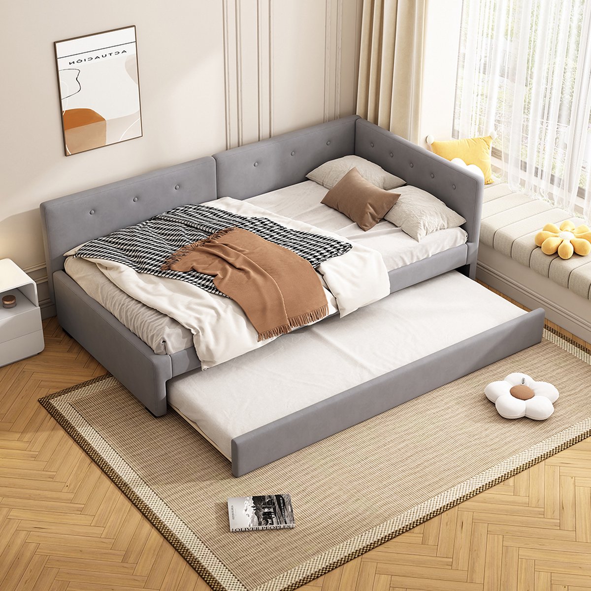 KOMHTOM Bed Slaapbank 90x200 Dagbed Zonder matras Minimalistische vormgeving Grijs