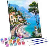 Rubye® Schilderen Op Nummer Volwassenen – Spaanse Kust – Met Penselen – Canvas Schildersdoek - Kleuren op Nummer - 40x50cm