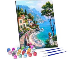 Rubye® Schilderen Op Nummer Volwassenen – Spaanse Kust – Met Penselen – Canvas Schildersdoek - Kleuren op Nummer - 40x50cm