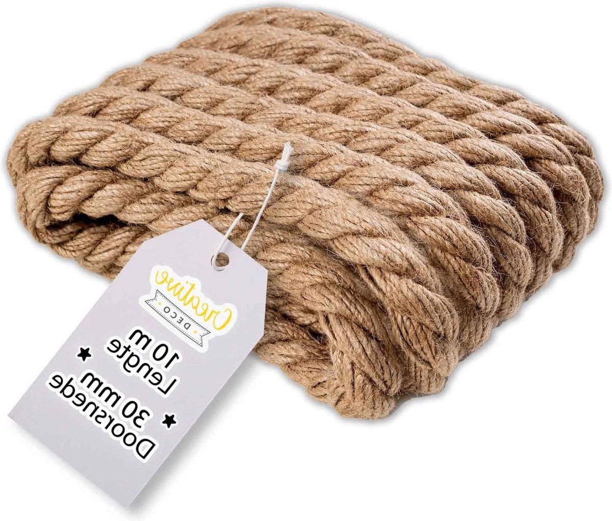 10m Lang Jute Touw - 30mm Dik - Sterk En Duurzaam - Gedraaid - Natuurlijke Bruine Kleur - Voor Tuinieren Interieurdecoratie DIY - Kunst en Ambachtelijke Projecten