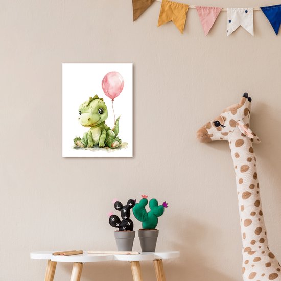 Affiche 30x40 cm - Dragon - Bébé animal - Ballon rose - Posters - Accessoires de décoration de chambre - Décoration murale chambre enfant - Décoration murale chambre bébé