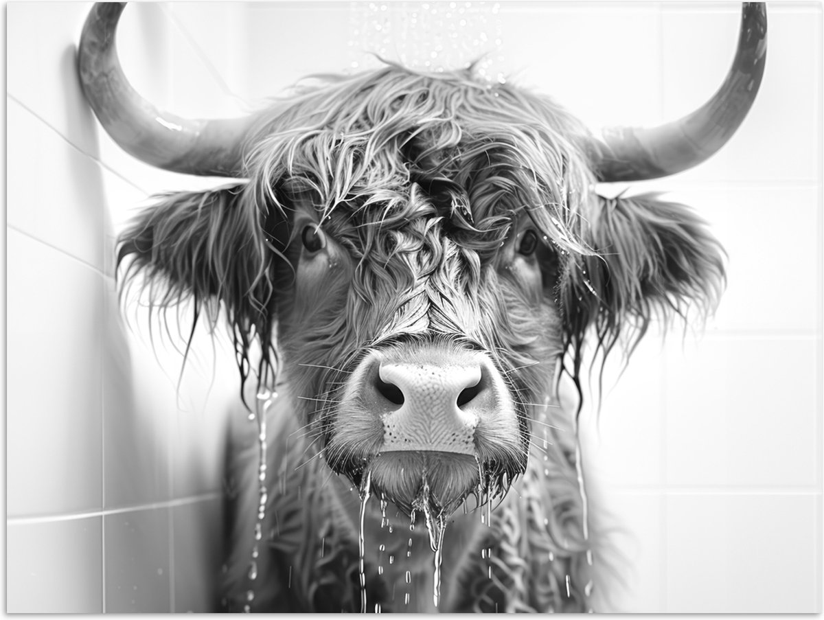 Poster 40x30 cm - Schotse Hooglander - Dier - Douche - Humor - Posters - Wanddecoratie bad