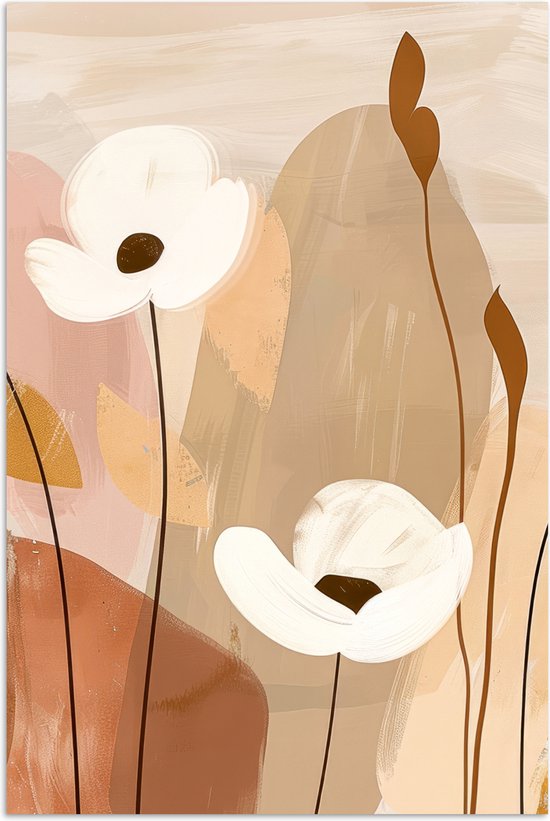 Affiche 120x180 cm - Fleurs - Abstrait - Beige - Dessin au Line - Posters - Décoration chambre - Décoration murale salon - Décoration murale chambre XXL