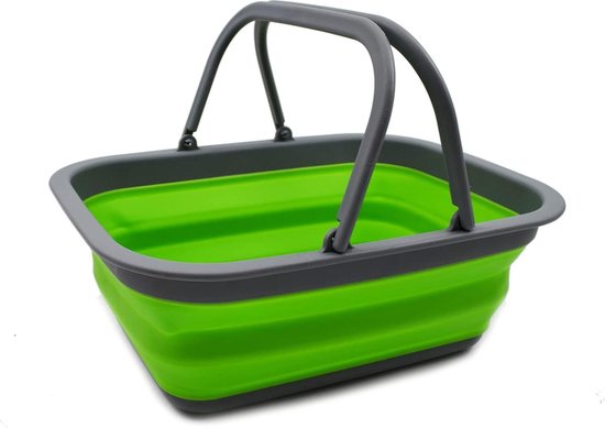 SAMMART Opvouwbare badkuip met handvat, 30 liter, draagbare picknickmand voor buiten, opvouwbare boodschappentas, ruimtebesparende opbergcontainer (wit/grijs, 1 SAMMART Opvouwbare badkuip met handvat, 30 liter, draagbare picknickmand voor buiten, opvouwbare boodschappentas, ruimtebesparende opbergcontainer (wit/grijs, 1