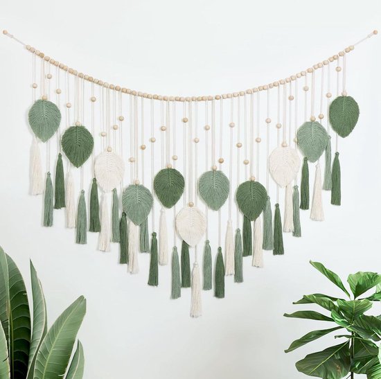 Macrame geweven muur opknoping Boho chic, macrame wandtapijten grote natuurlijke katoenen touw, handgemaakte kwast wandtapijten Boheemse muur decor Beige-43.3x43.3in