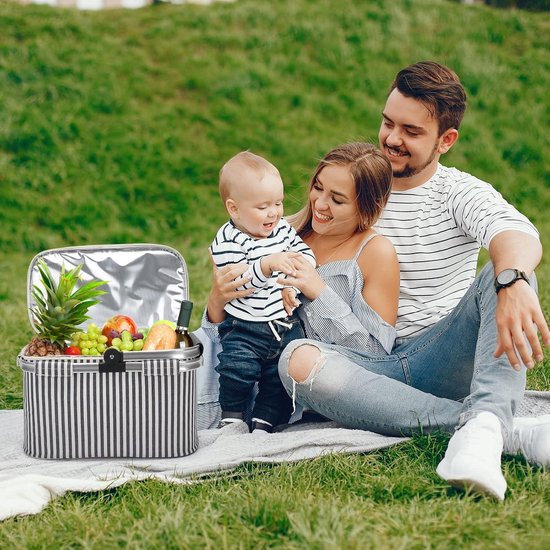 Hap Tim Wicker Picnic Basket Set for 4 People with Mini Foldable Wine Picnic Table and Large Insulated Cooler Bag and Cutlery Service Kits for 4 People, Gifts for Couples, Wedding Gifts