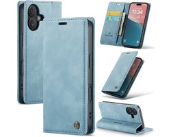 Casemania Hoesje Geschikt voor Apple iPhone 16 Plus - Aqua Blue - Dunne Portemonnee Book Case - Slim Wallet Case met Pasjeshouder