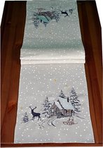 Chemin de table - Noël - Ecru - Scène hivernale avec flocons de neige - Chemin 40 x 175 cm