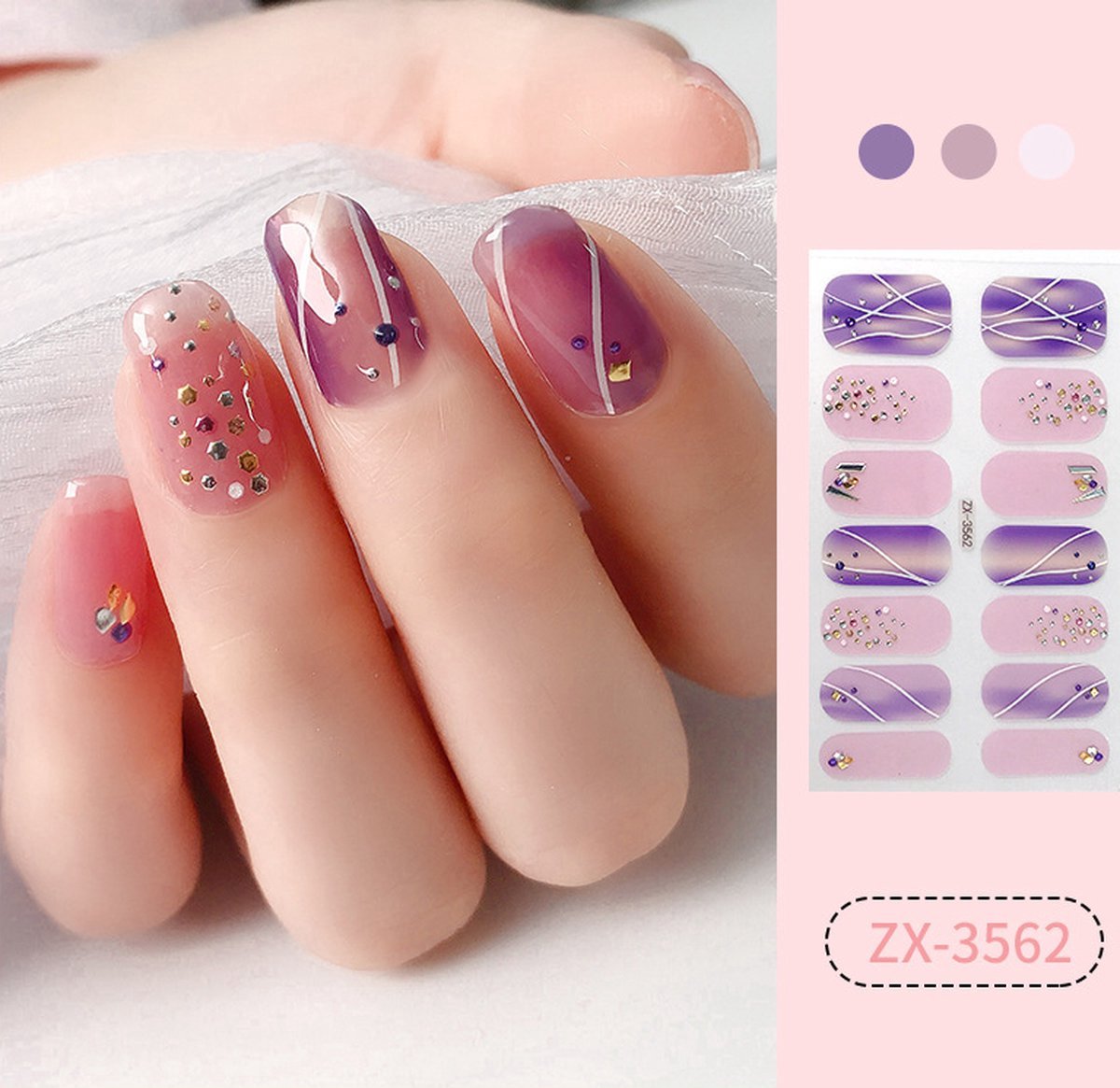Goedkoopste Prachtige nieuwe design NagelStickers Met Nagelvijlen/ 1 vel , 14 tips/ Manicure Nagel stickers / Nail stickers