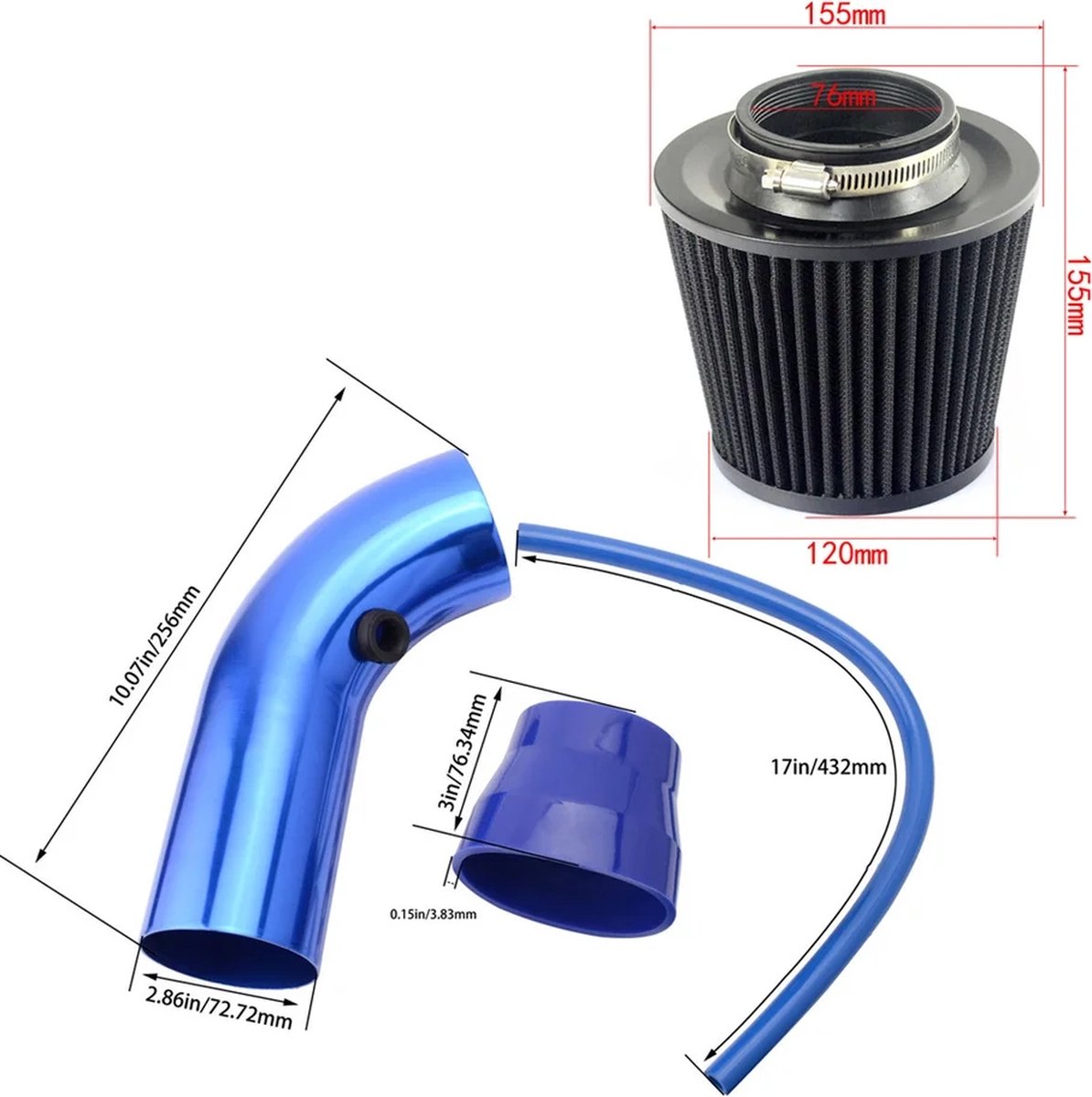 Tbest Tube D'aspiration D'air 76mm 3 Pouces Universel Filtre à Air