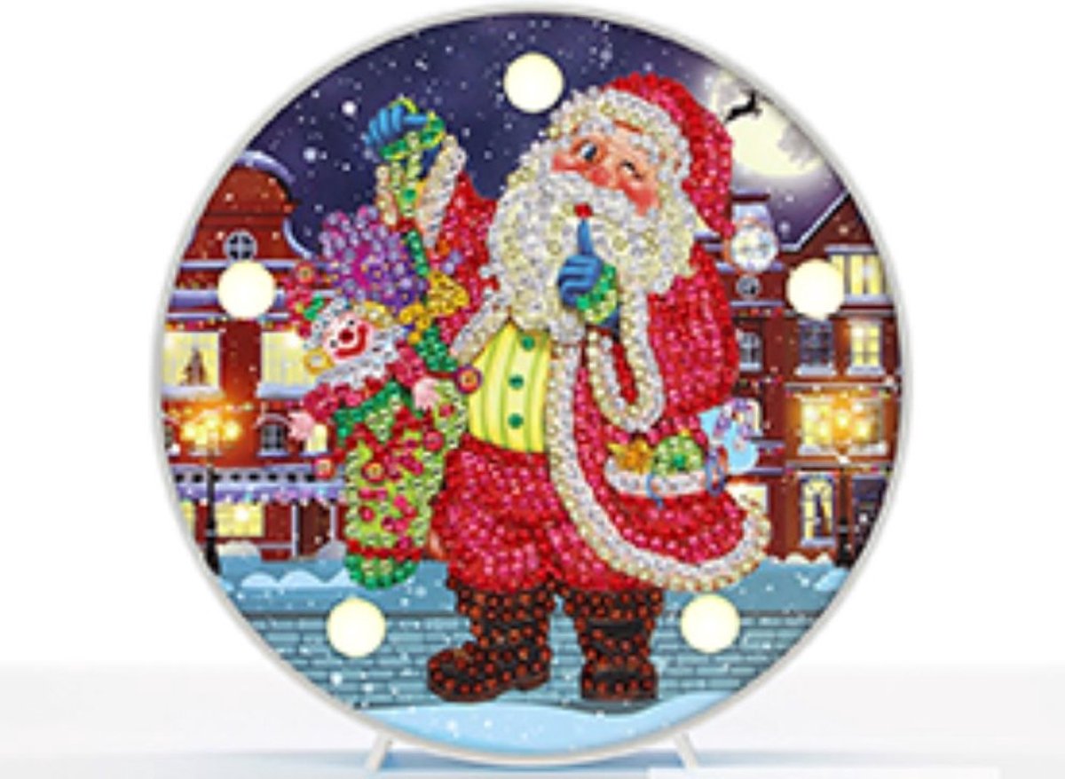 Diamond Painting Kerst Kids Ronde Staande Cartoon Led licht met Diamond Painting Compleet Hobbypakket