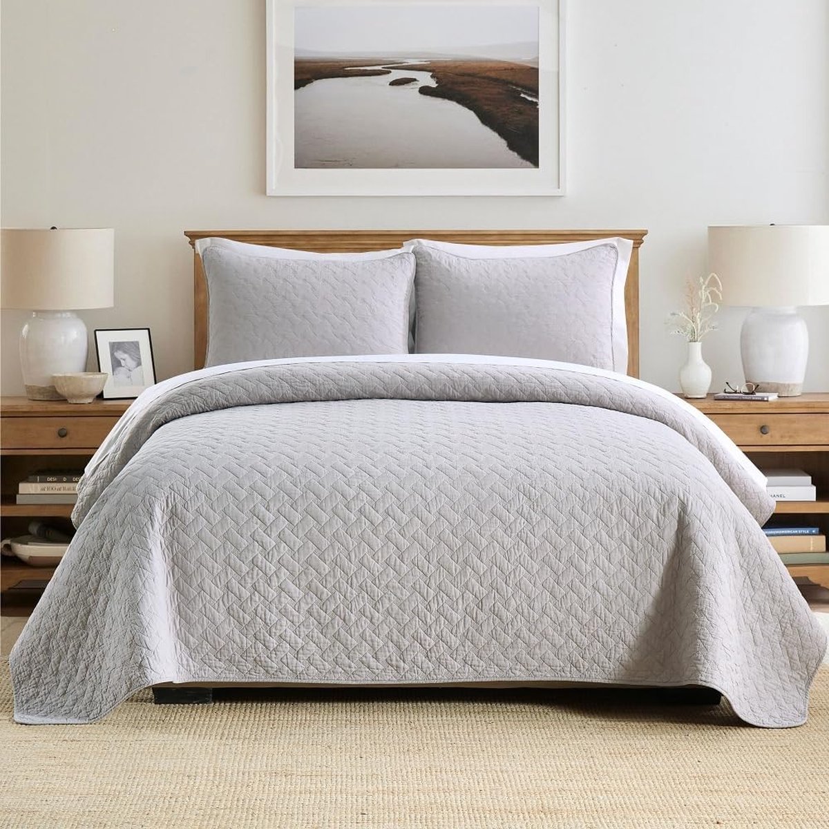Goodivery ® Zachte Katoenen Sprei Set voor Tweepersoonsbed met Kussenslopen - Grijs, 3-Delig, 220 x 240 cm