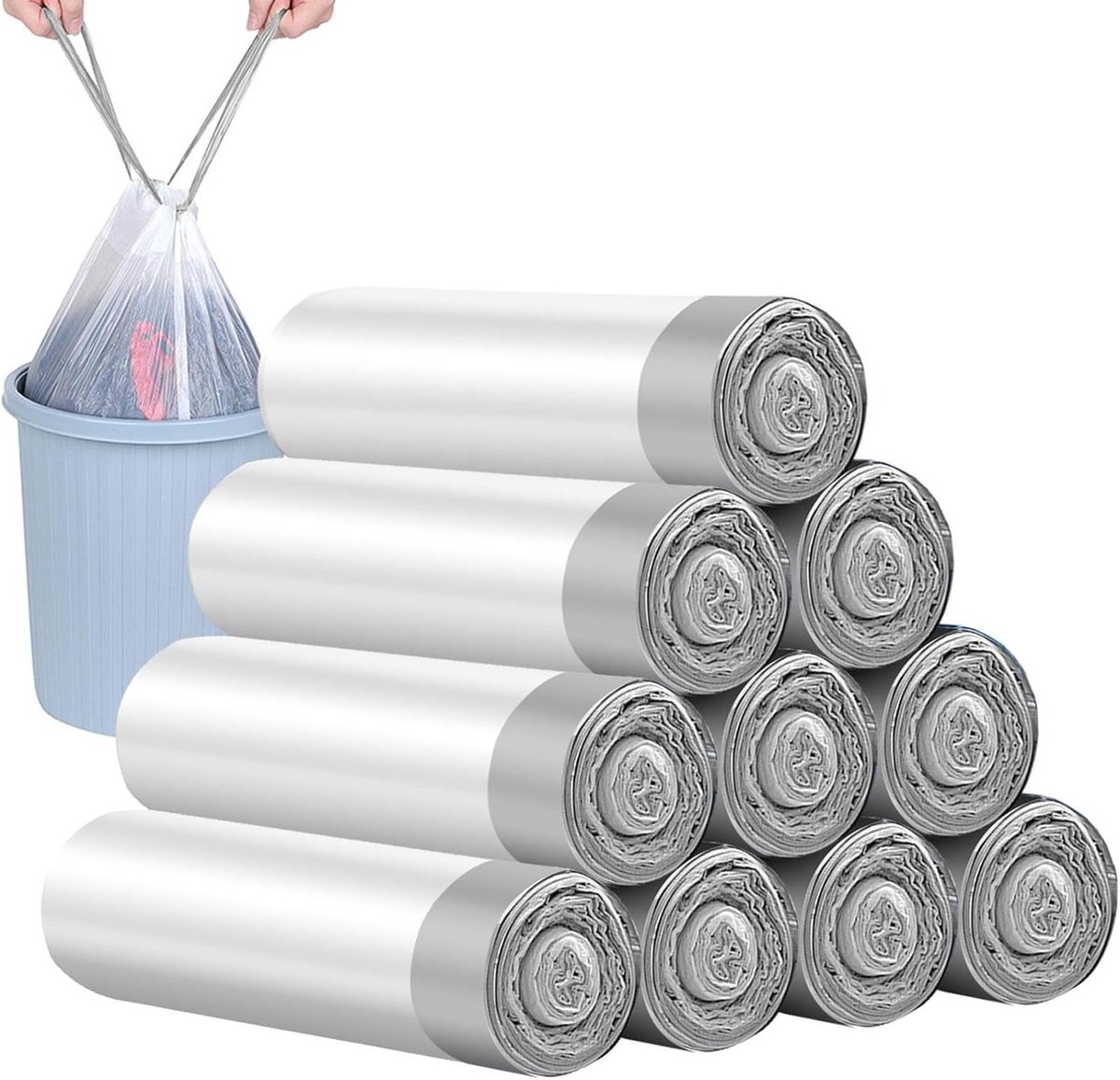 15x vuilniszakken extra sterke 45x50 cm 10 rollen met trekkoord ongeparfumeerde zakken voor keuken kantoor grijs