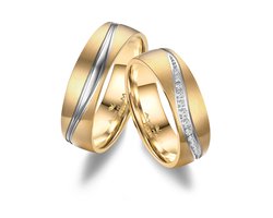 Jonline SET Trouwringen Titanium 14 Karaat Goud Zirkonia 6 mm| Vriendschapsringen | Relatie ringen