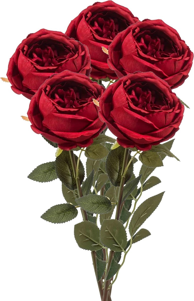 Emerald Kunstbloem roos Joelle - 5x - rood - 65 cm - decoratie bloemen