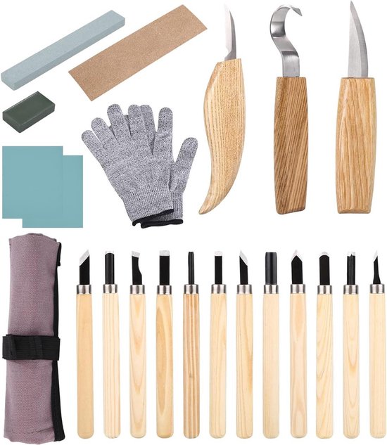 Houtsnijgereedschapset, 12-in-1 houtsnijset voor beginners, doe-het