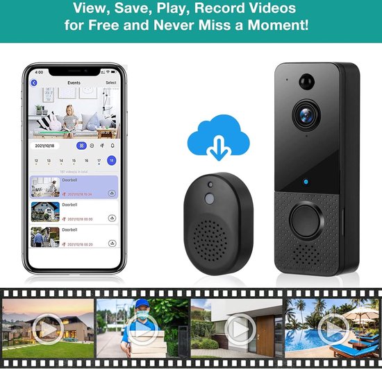 Deurbel Camera 1080P WiFi - Videodeurtelefoon Nachtzicht Tweewegintercom Cloudopslag IP65 Waterdicht — afbeelding 5