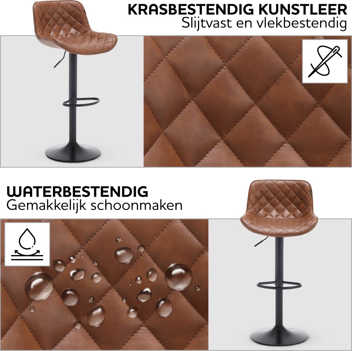 Barstoel - ComfortLux - Verstelbare hoogte - Voetensteun - Donkergrijs