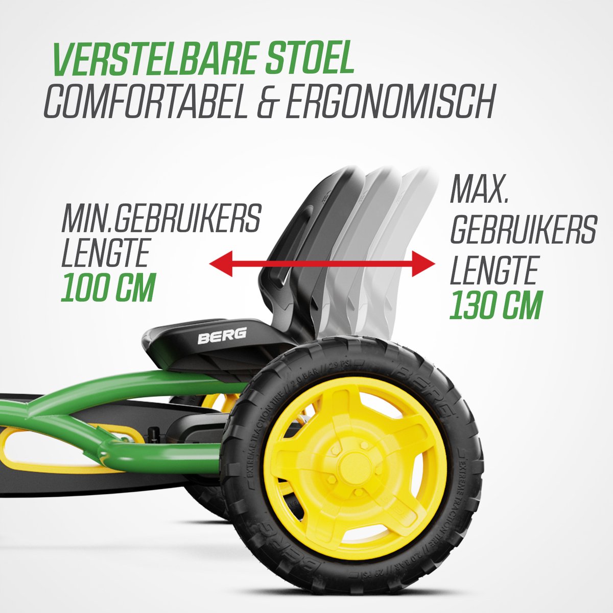BERG Buddy John Deere® Skelter - 3+ Jaar - Verstelbare Stoel - Vrijloopautomaat - Officieel licentiemodel - Groen/Geel — afbeelding 2