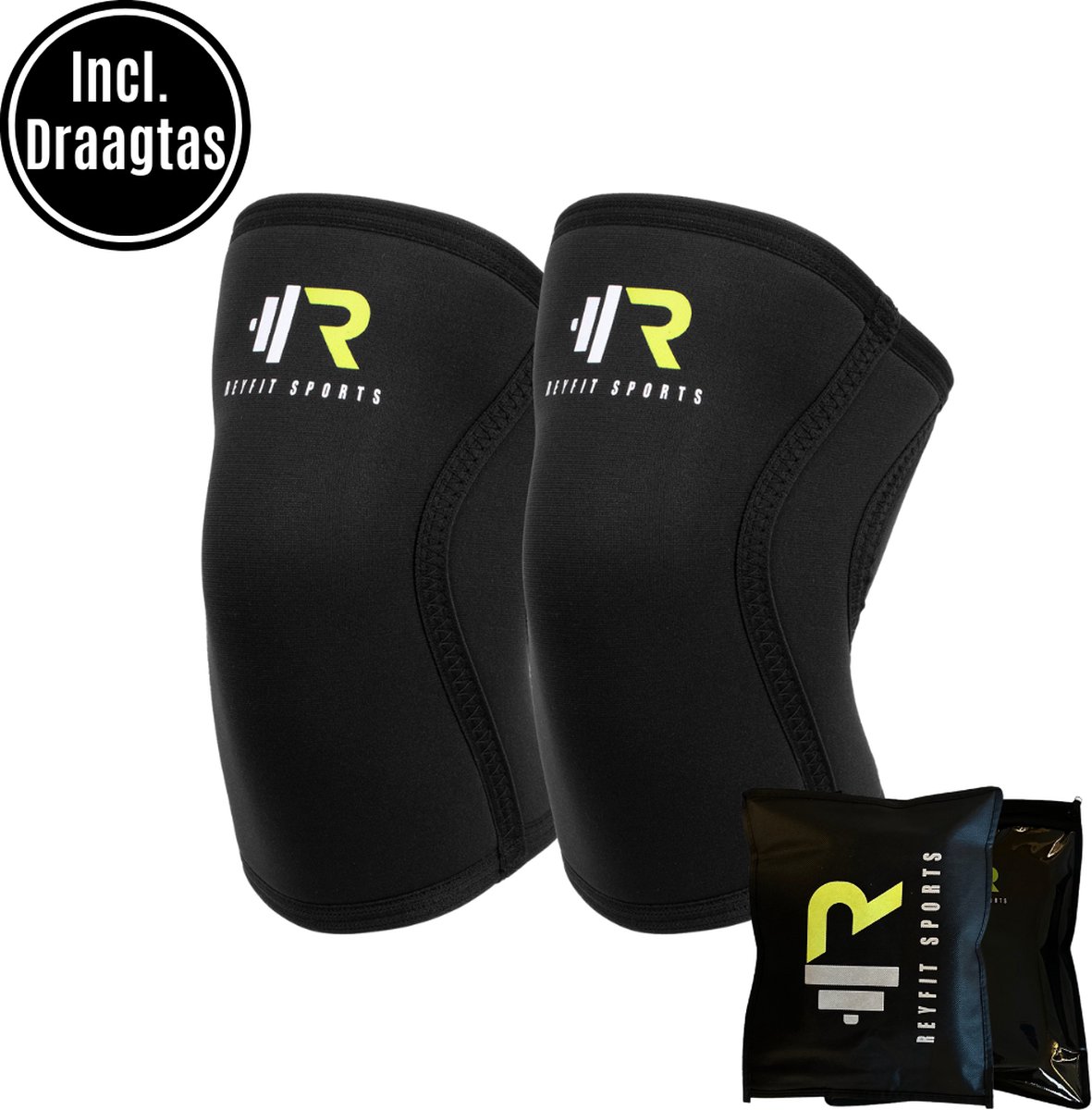 ReyFit Sports 2 Stuks Premium Knie Brace voor Fitness, CrossFit & Sporten – Knieband - Braces – 7 mm - Zwart- Maat XL