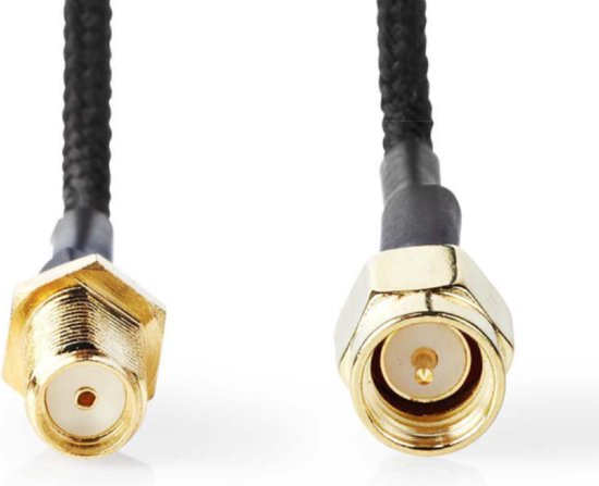 Câble d'antenne Nedis - SMA Femelle - SMA Male - Plaqué Or - 50 Ohm - Simple Blindé - 0,50 m - Rond - Tressé - Zwart - Etiquette