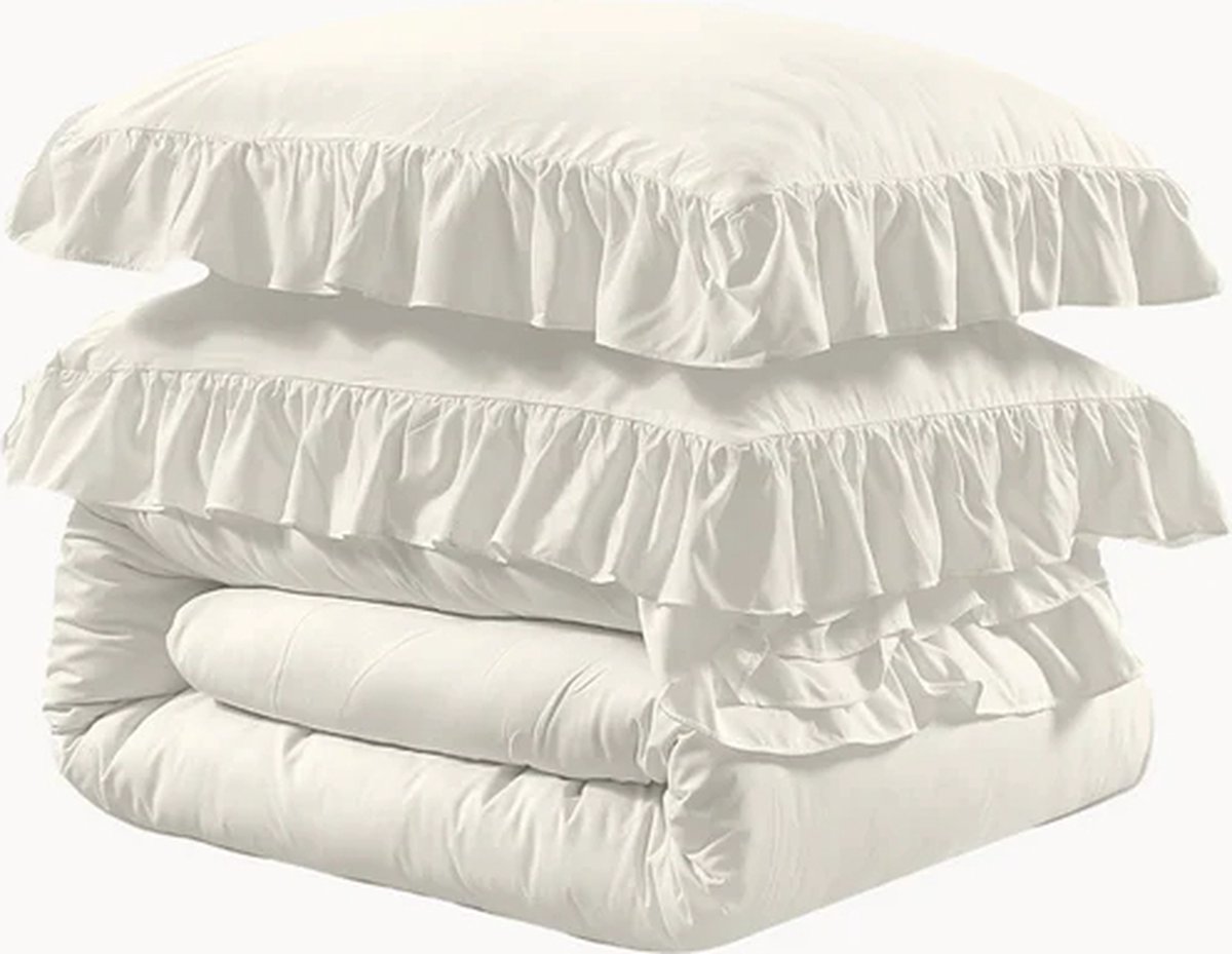 Y-not® - Mat Satijn Ruffle/ Ruche - Microvezel - Dekbedovertrek - 2 Persoons - 200x200/220 - Vanilla Cream