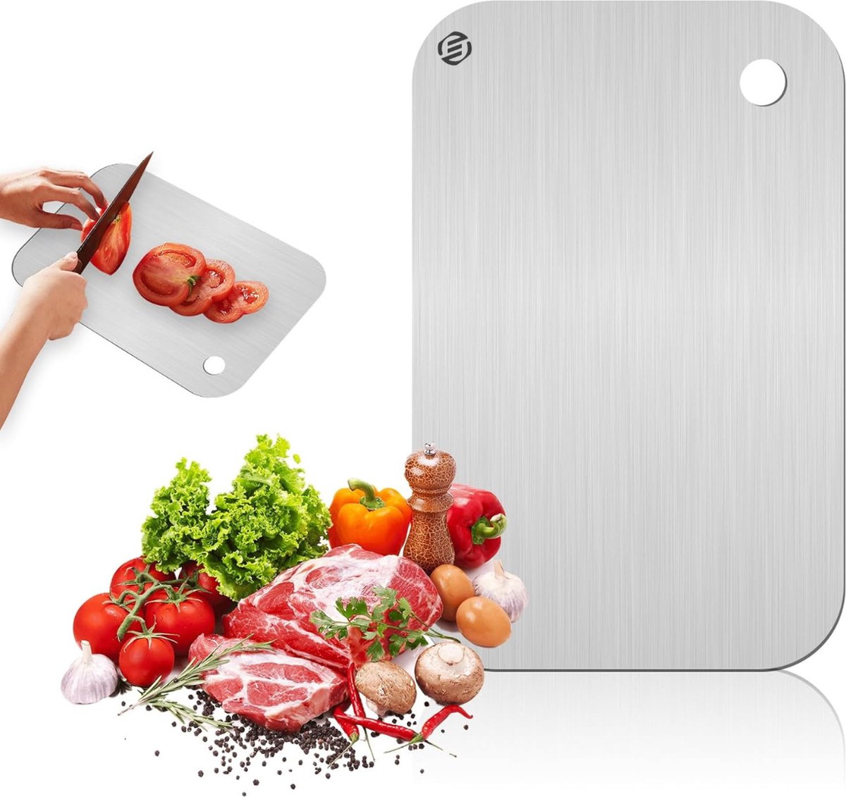 Equivera Titanium Snijplank - Geen Plastic - Geen Geurtjes - Roestvrij - Cutting Board - Anti Bacterieel - Vaatwasserbestendig